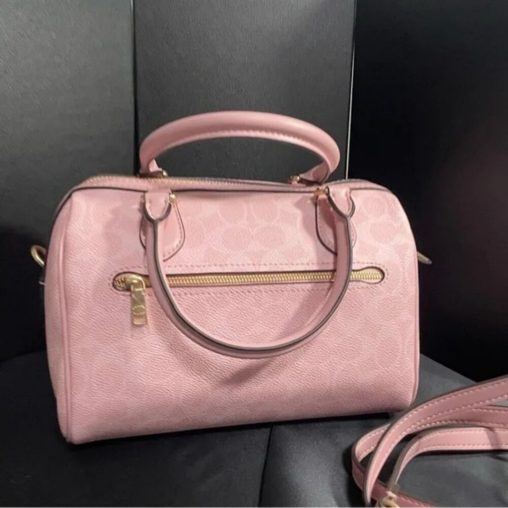 Coach Rowan Satchel Bag In Signature Canvas Powder Pink CV961 - Picture 5 of 7